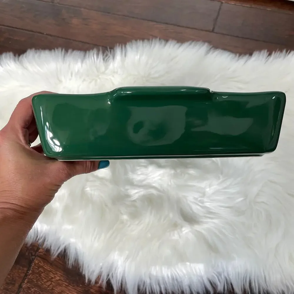 Rae Dunn Christmas Magic Lasagna Dish Green Ceramic Baking Magenta READ Chipped